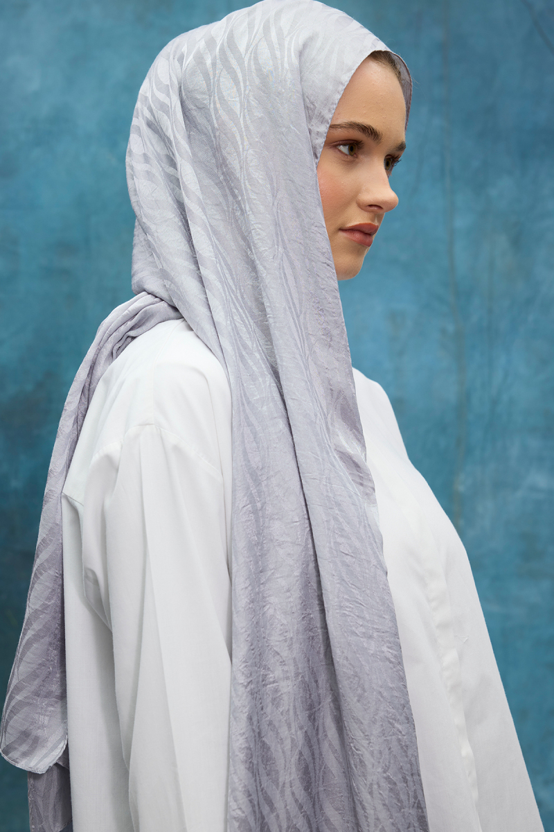 İtalyan Jakar Şal Dalga Desen - Gümüş - 3