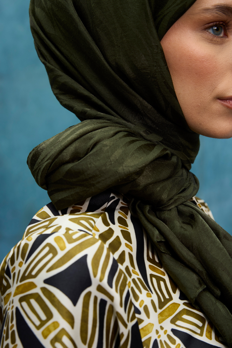 İtalyan Jakar Şal Dalga Desen - Haki - 4