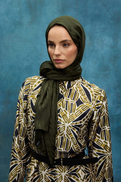 İtalyan Jakar Şal Dalga Desen - Haki 