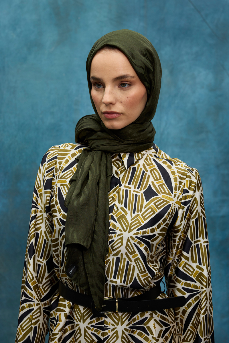 İtalyan Jakar Şal Dalga Desen - Haki - 1