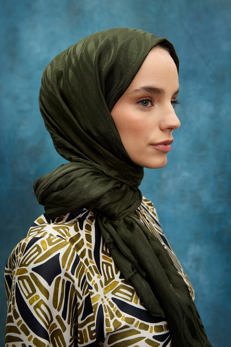 İtalyan Jakar Şal Dalga Desen - Haki - 3