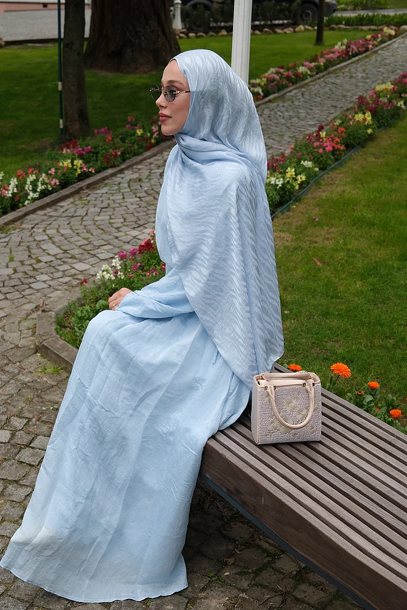 İtalyan Jakar Şal Dalga Desen - Icy Blue - 3