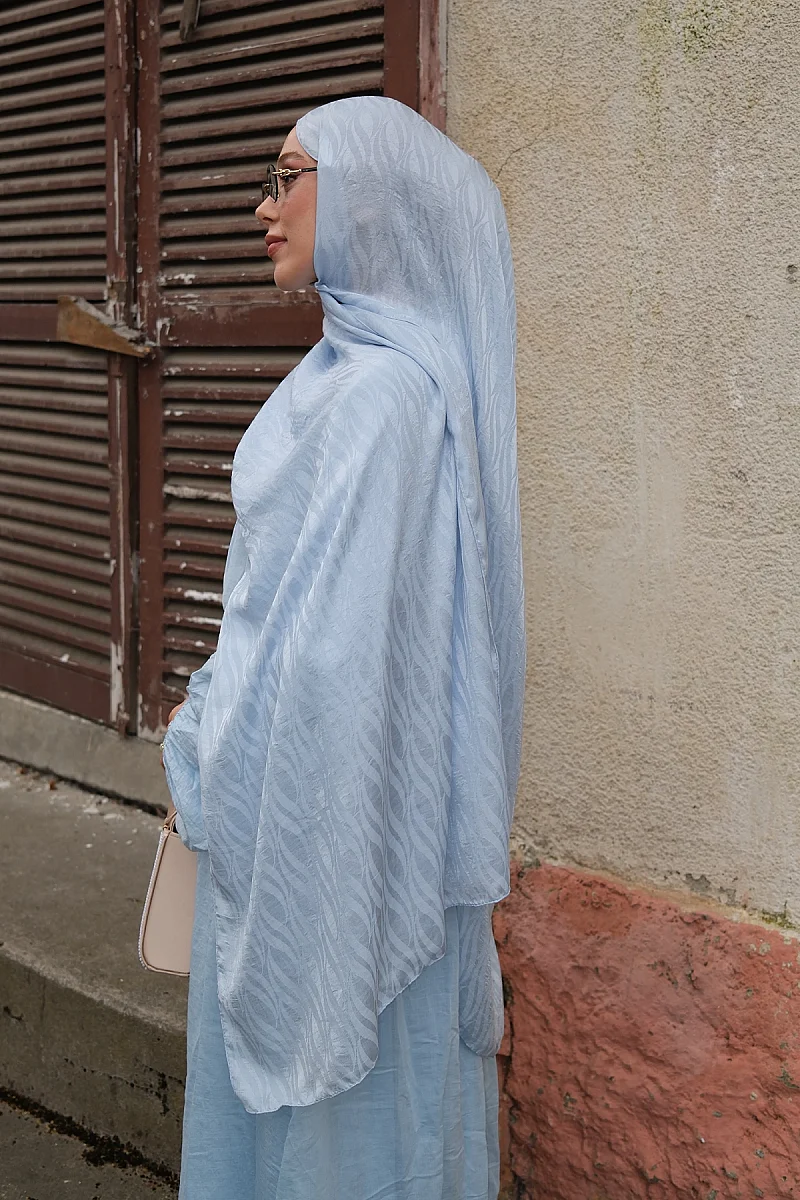 İtalyan Jakar Şal Dalga Desen - Icy Blue - 4