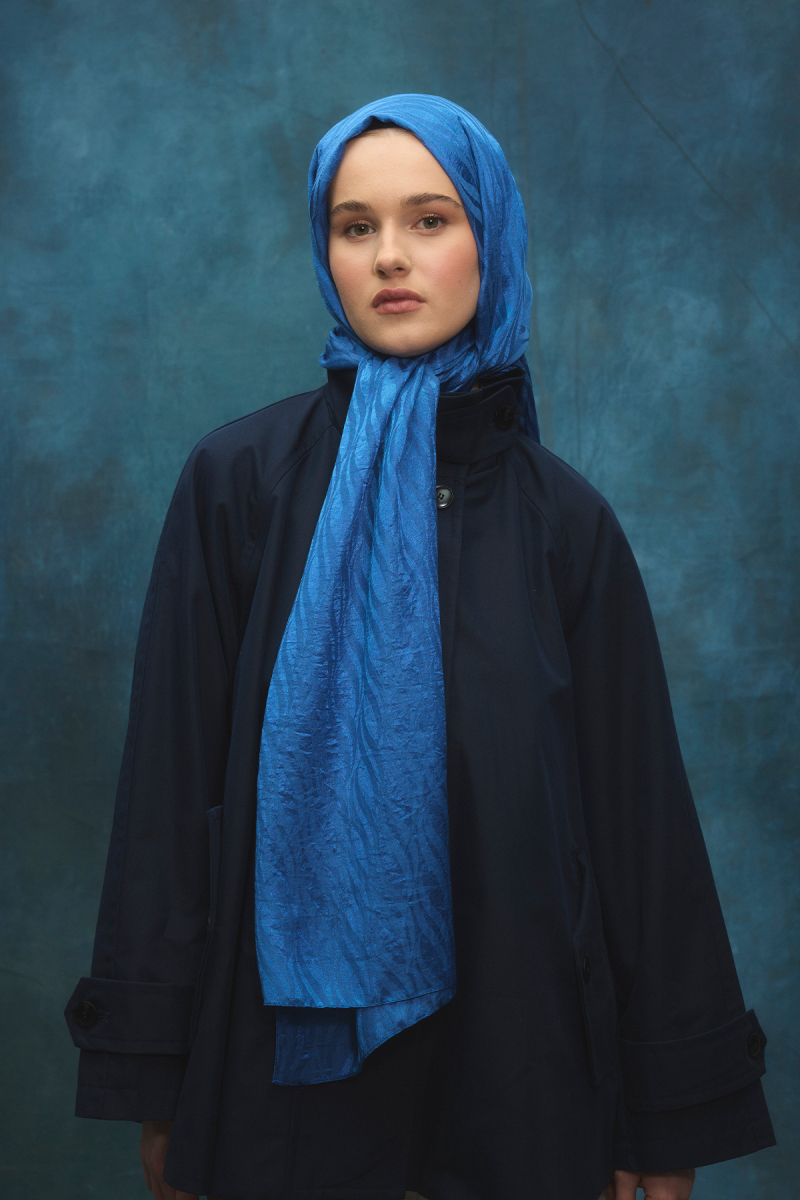 İtalyan Jakar Şal Dalga Desen - İndigo - 1