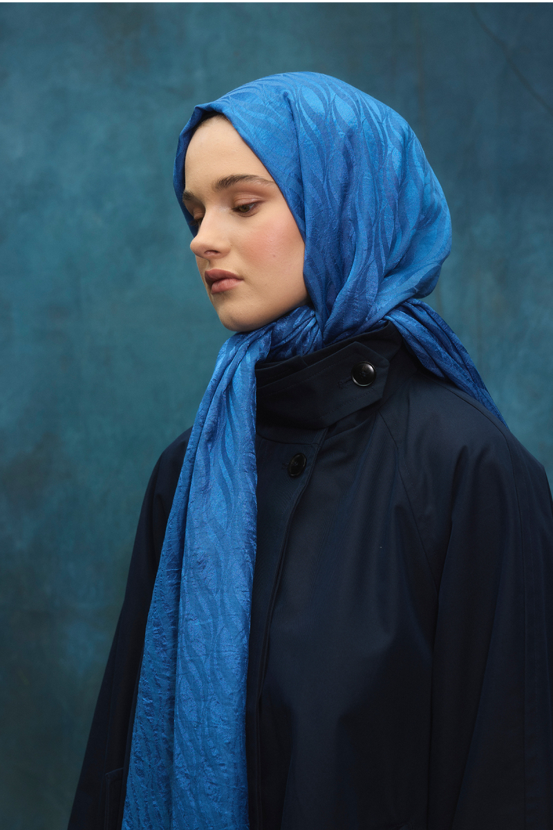 İtalyan Jakar Şal Dalga Desen - İndigo - 4