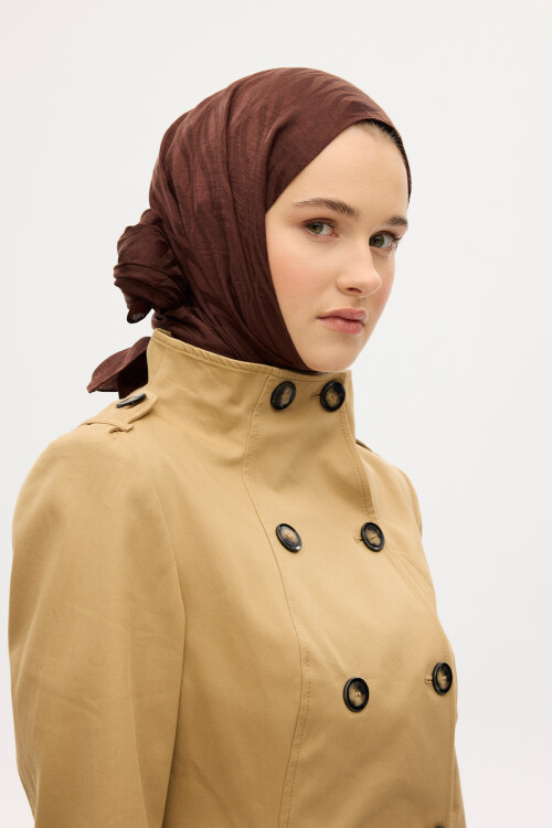 İtalyan Jakar Şal Dalga Desen - Kahve - Camellia Scarfs