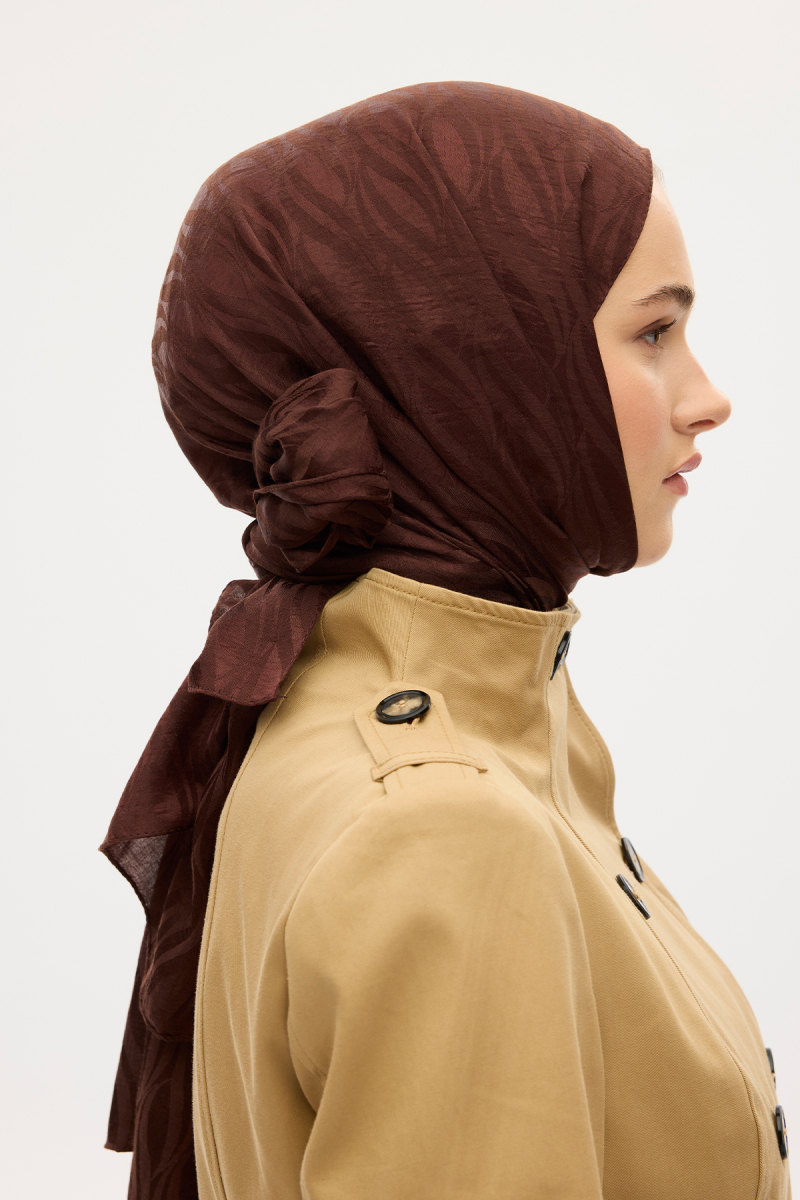 İtalyan Jakar Şal Dalga Desen - Kahve - 3