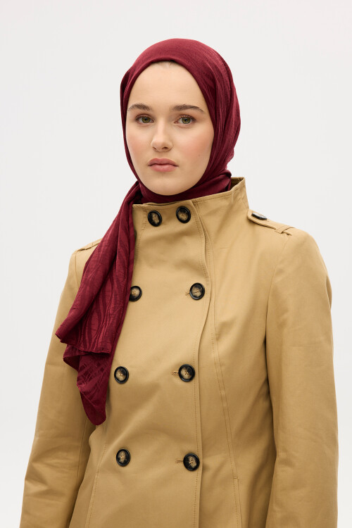 İtalyan Jakar Şal Dalga Desen - Kırmızı - Camellia Scarfs (1)