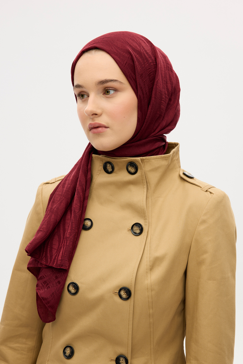 İtalyan Jakar Şal Dalga Desen - Kırmızı - 3