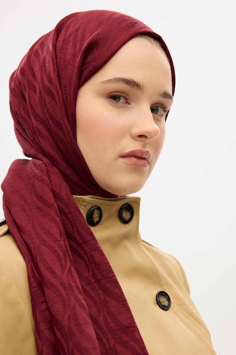 İtalyan Jakar Şal Dalga Desen - Kırmızı - 4