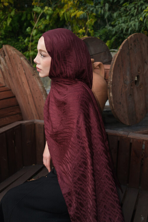 İtalyan Jakar Şal Dalga Desen - Koyu Bordo - Camellia Scarfs (1)
