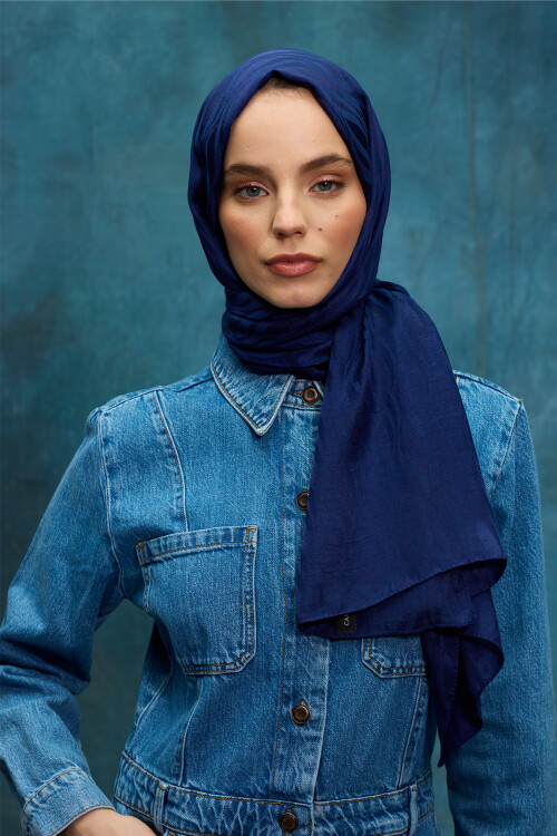 İtalyan Jakar Şal Dalga Desen - Lacivert - Camellia Scarfs