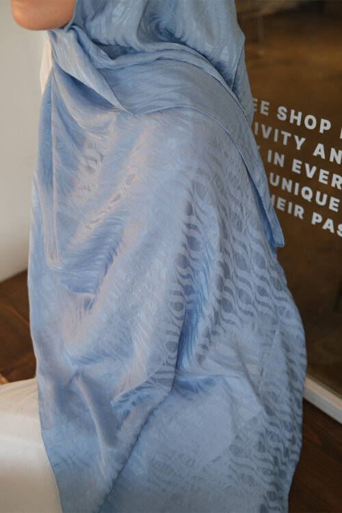 İtalyan Jakar Şal Dalga Desen - Mavi - Camellia Scarfs (1)