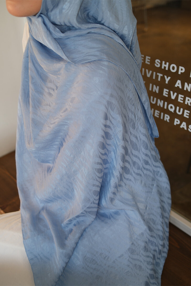 İtalyan Jakar Şal Dalga Desen - Mavi - 2