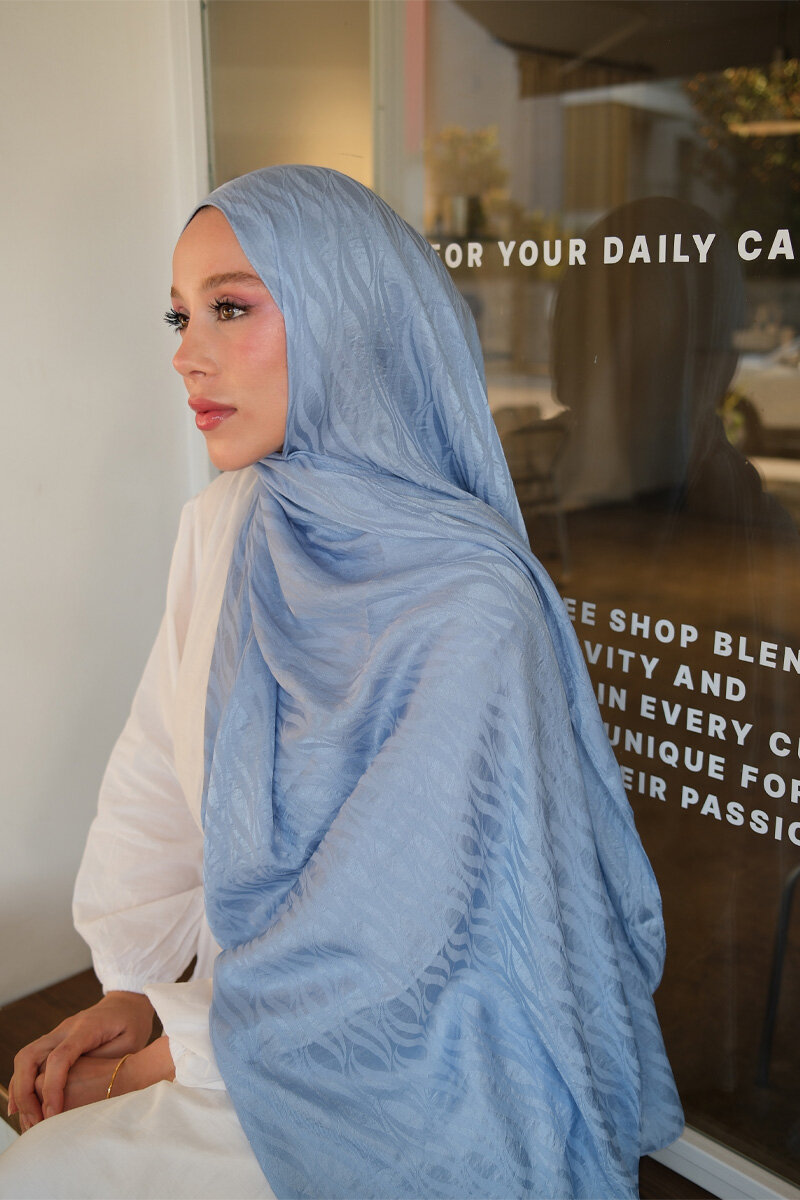 İtalyan Jakar Şal Dalga Desen - Mavi - 1