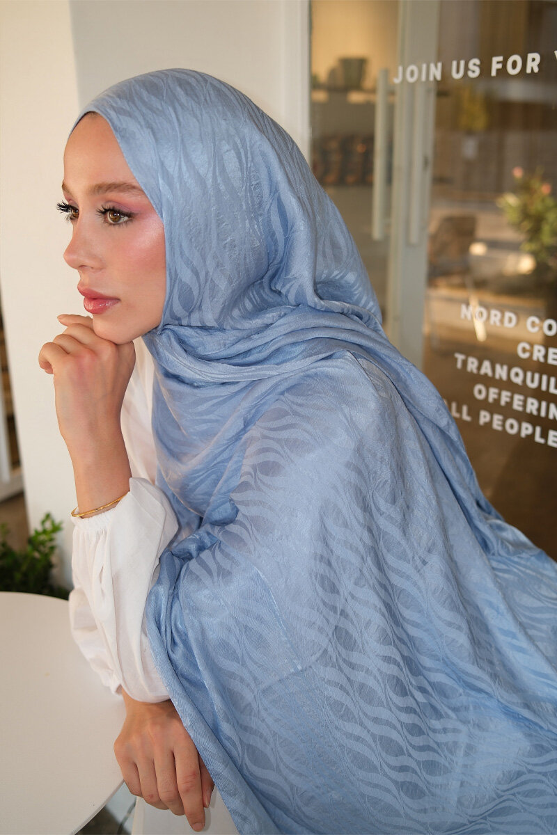 İtalyan Jakar Şal Dalga Desen - Mavi - 3