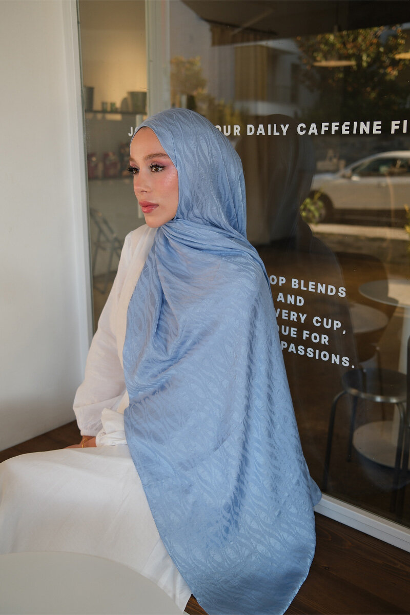 İtalyan Jakar Şal Dalga Desen - Mavi - 4