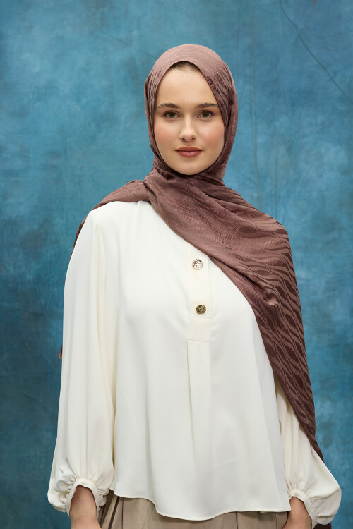 İtalyan Jakar Şal Dalga Desen - Mocha 