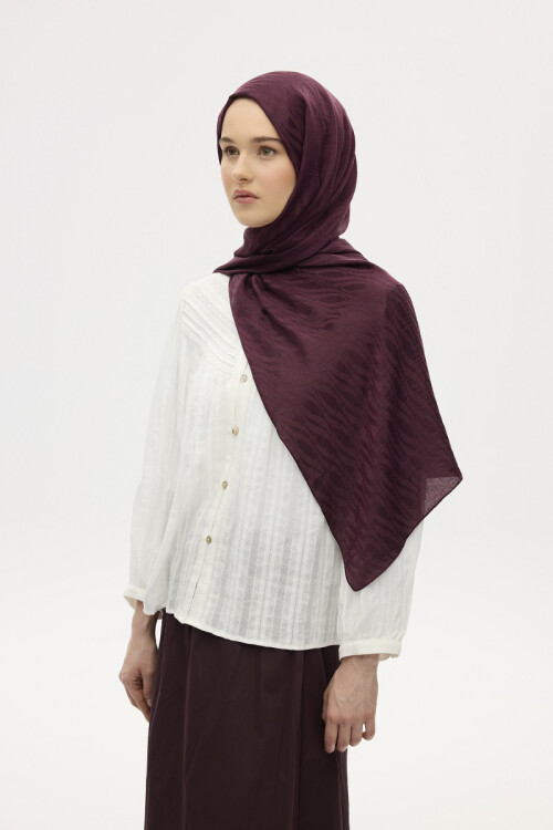 İtalyan Jakar Şal Dalga Desen - Mürdüm - Camellia Scarfs (1)