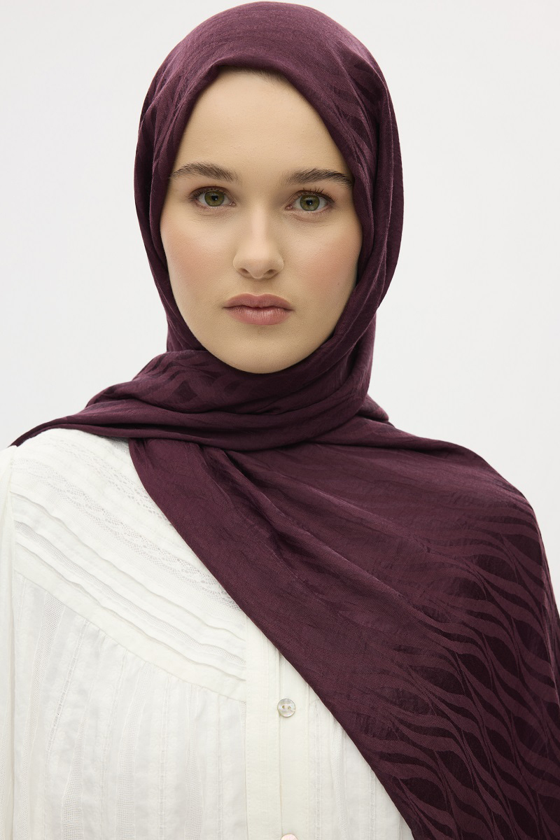 İtalyan Jakar Şal Dalga Desen - Mürdüm - 3