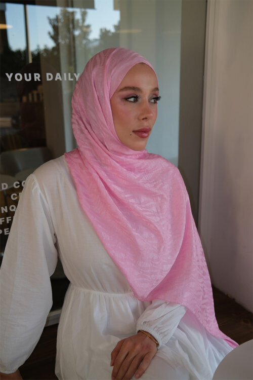 İtalyan Jakar Şal Dalga Desen - Pembe - Camellia Scarfs (1)