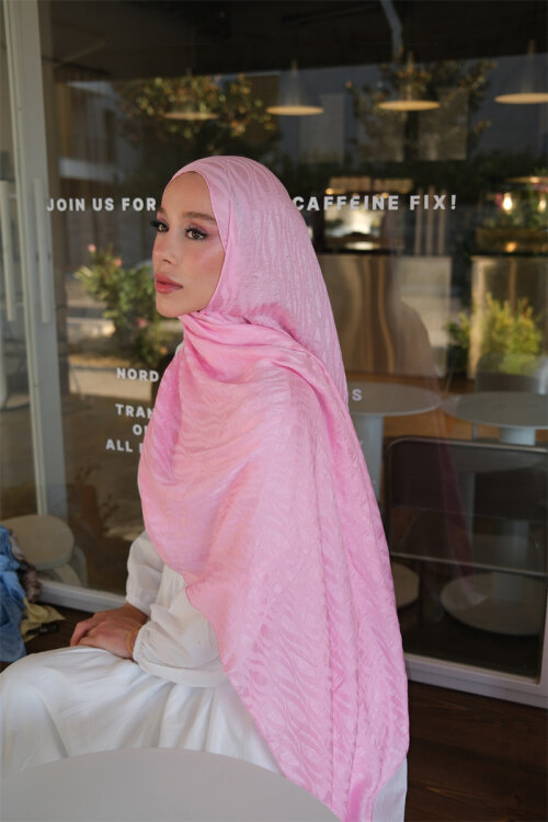 İtalyan Jakar Şal Dalga Desen - Pembe 