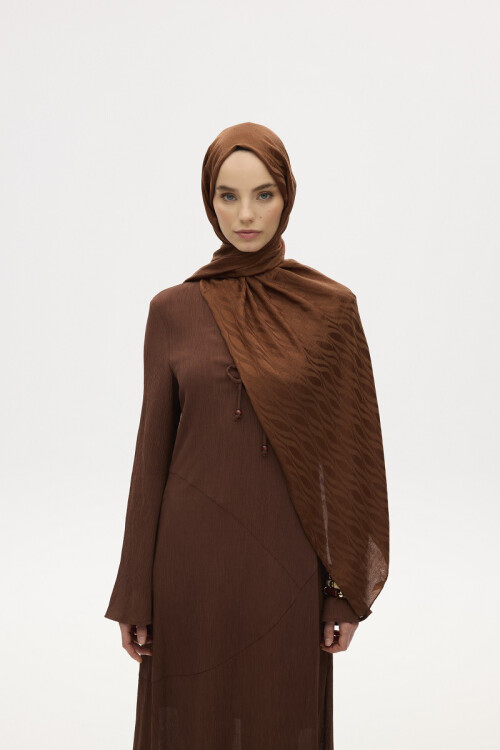 İtalyan Jakar Şal Dalga Desen - Sıcak Kahve - Camellia Scarfs (1)