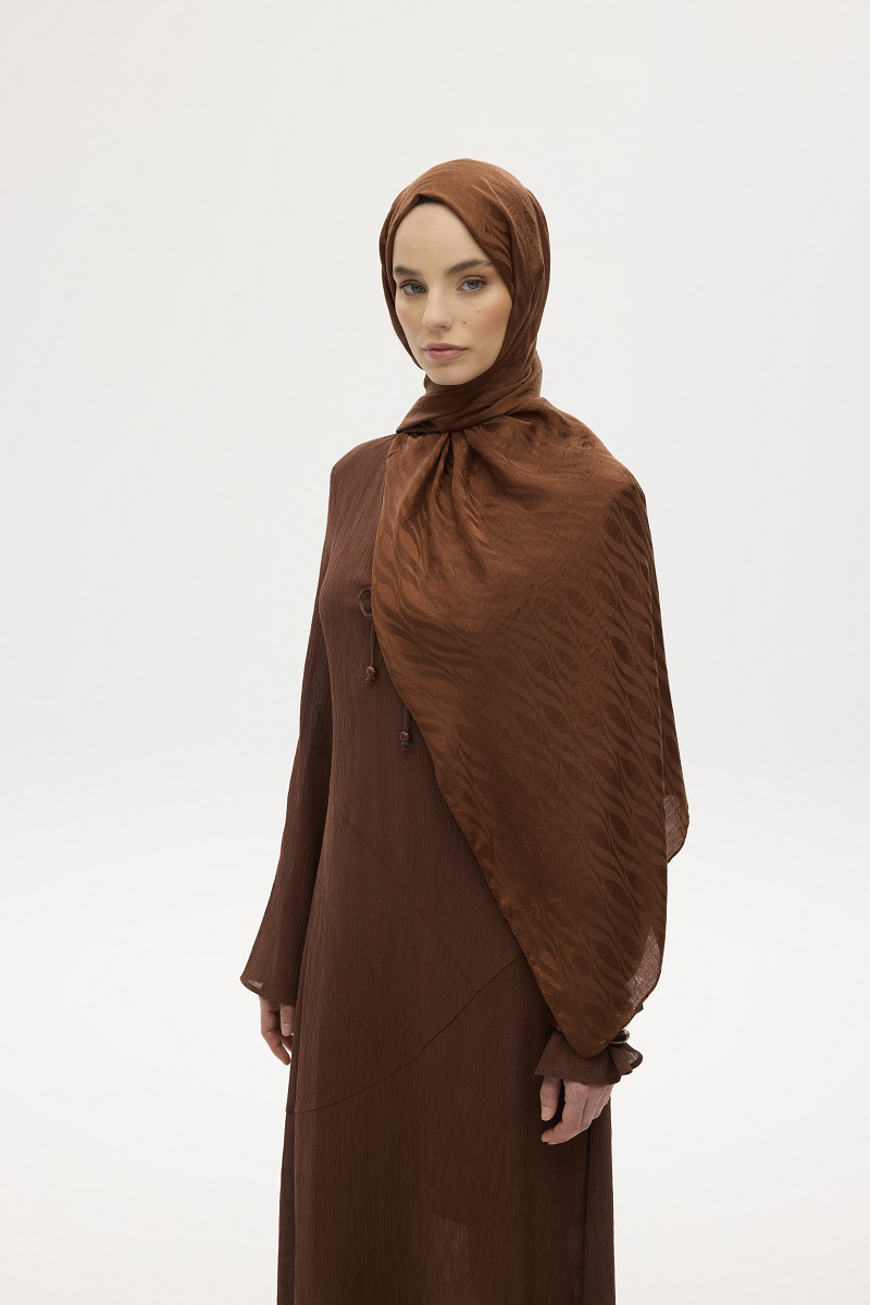 İtalyan Jakar Şal Dalga Desen - Sıcak Kahve - 1