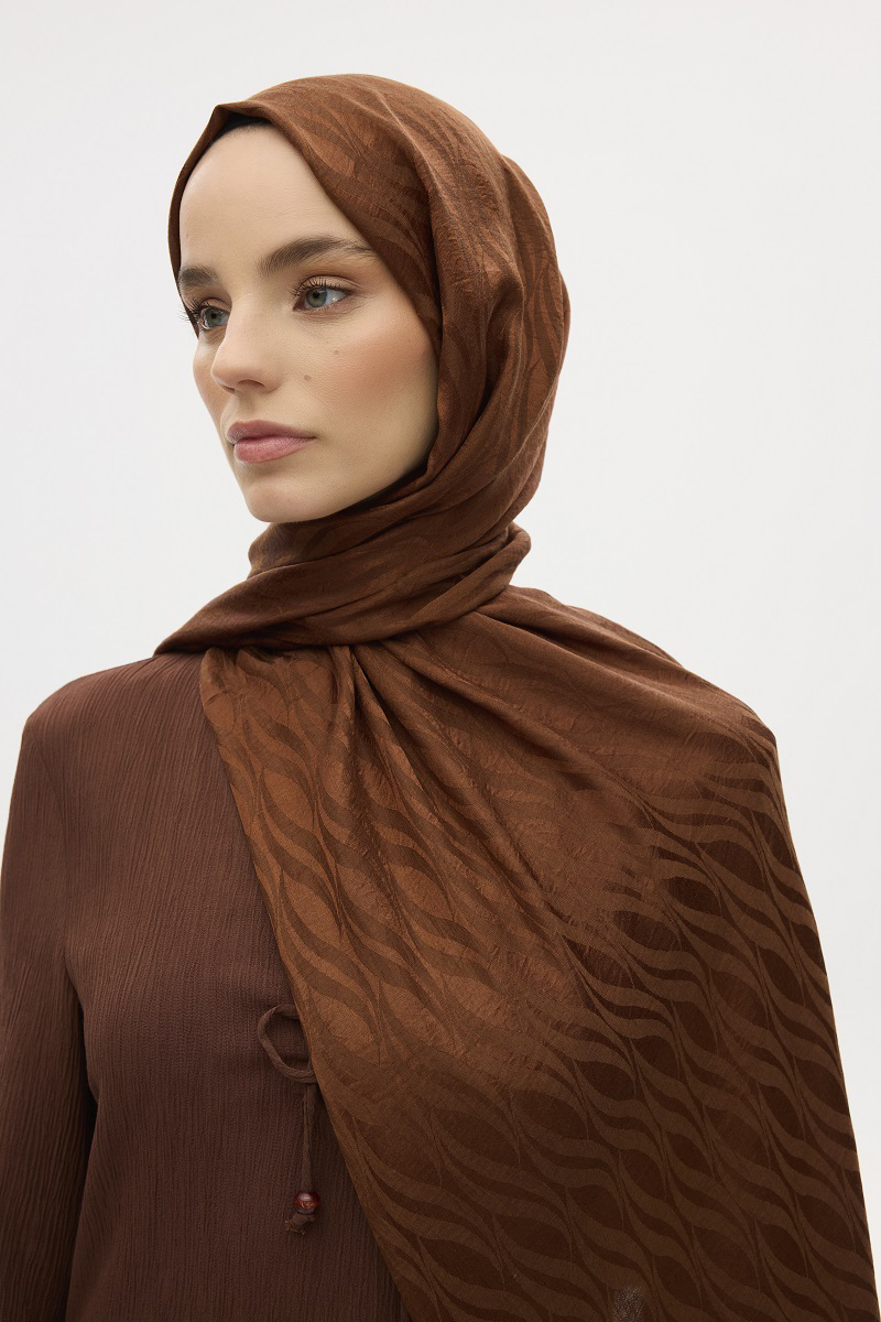 İtalyan Jakar Şal Dalga Desen - Sıcak Kahve - 3