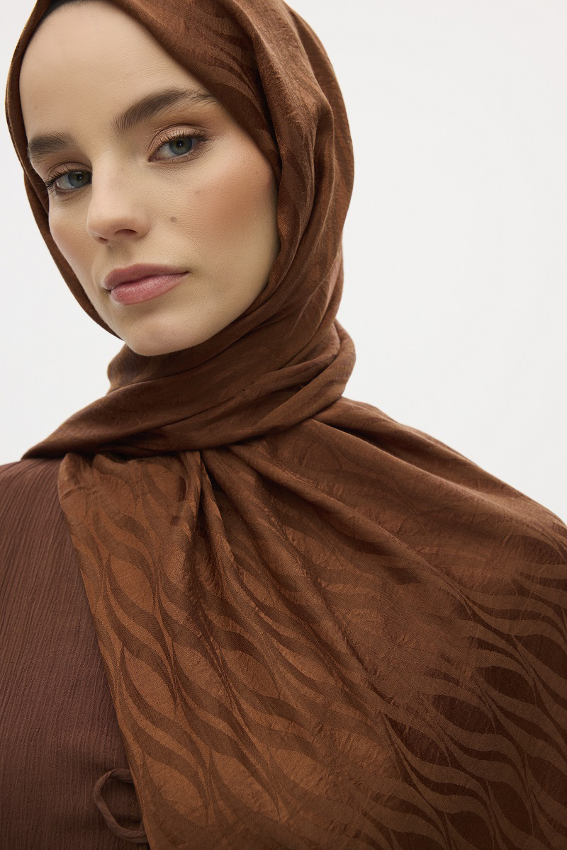 İtalyan Jakar Şal Dalga Desen - Sıcak Kahve - 4