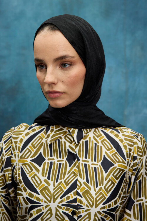 İtalyan Jakar Şal Dalga Desen - Siyah - Camellia Scarfs (1)