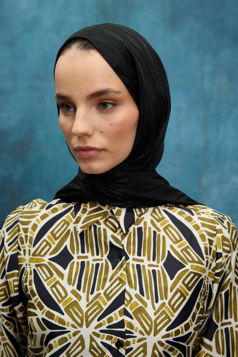 İtalyan Jakar Şal Dalga Desen - Siyah - 2