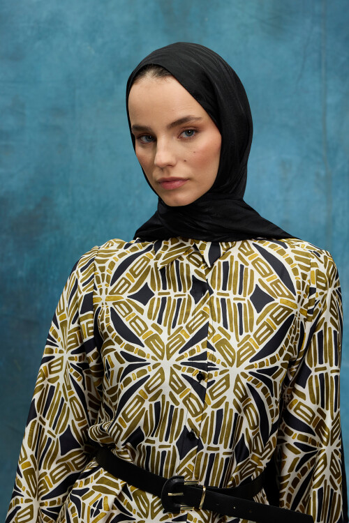 İtalyan Jakar Şal Dalga Desen - Siyah - Camellia Scarfs