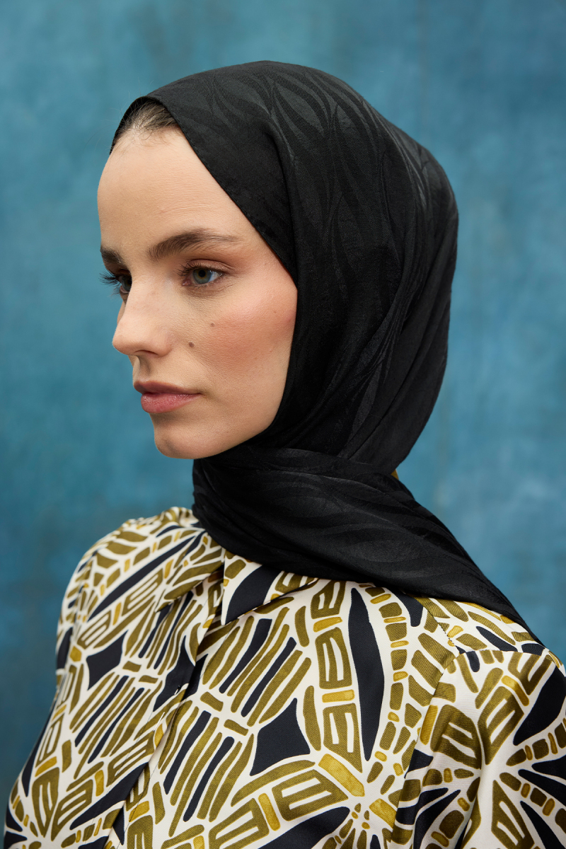 İtalyan Jakar Şal Dalga Desen - Siyah - 3