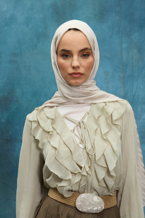 İtalyan Jakar Şal Dalga Desen - Taş - Camellia Scarfs