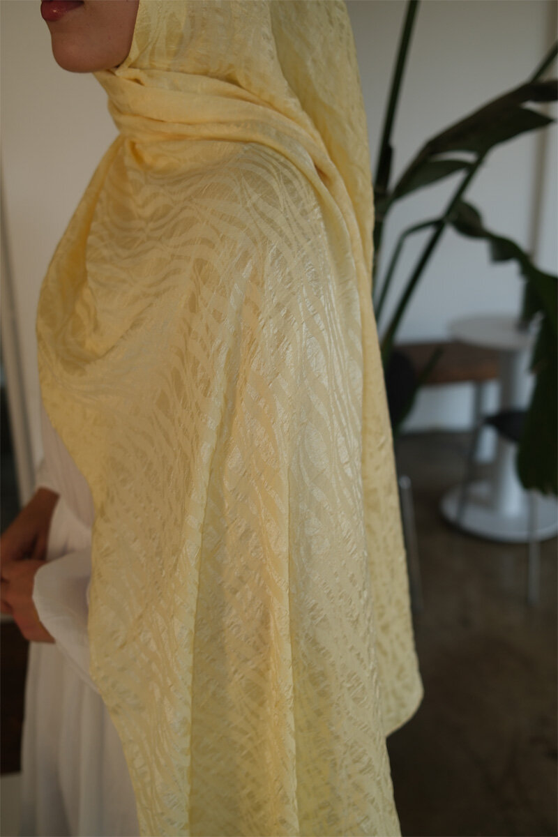 İtalyan Jakar Şal Dalga Desen - Tereyağ Sarısı - 2