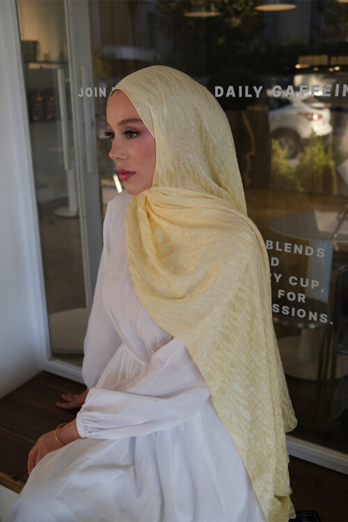 İtalyan Jakar Şal Dalga Desen - Tereyağ Sarısı 