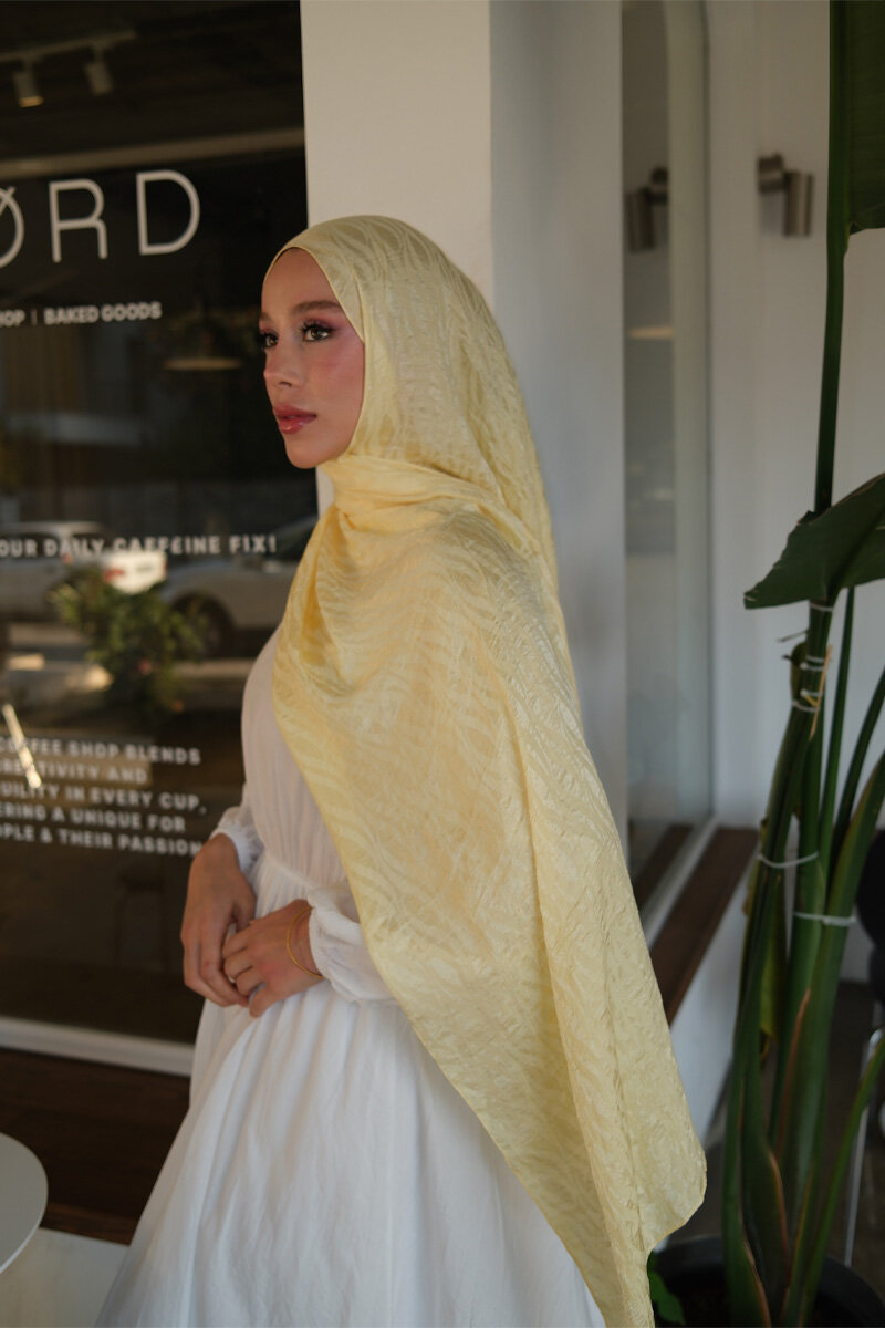 İtalyan Jakar Şal Dalga Desen - Tereyağ Sarısı - 3