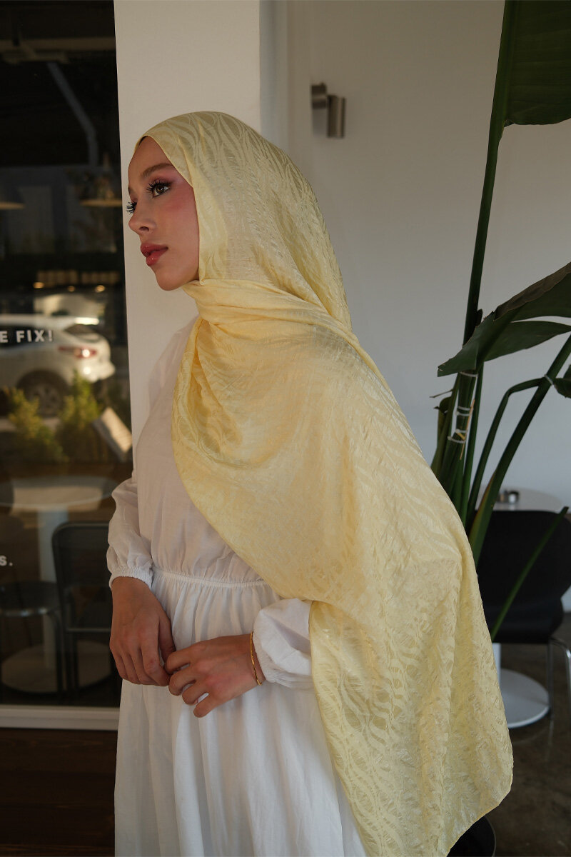 İtalyan Jakar Şal Dalga Desen - Tereyağ Sarısı - 4