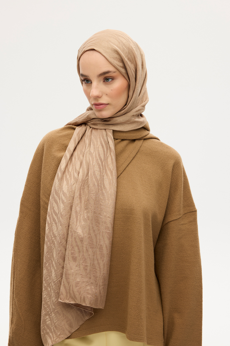İtalyan Jakar Şal Dalga Desen - Vizon - 3