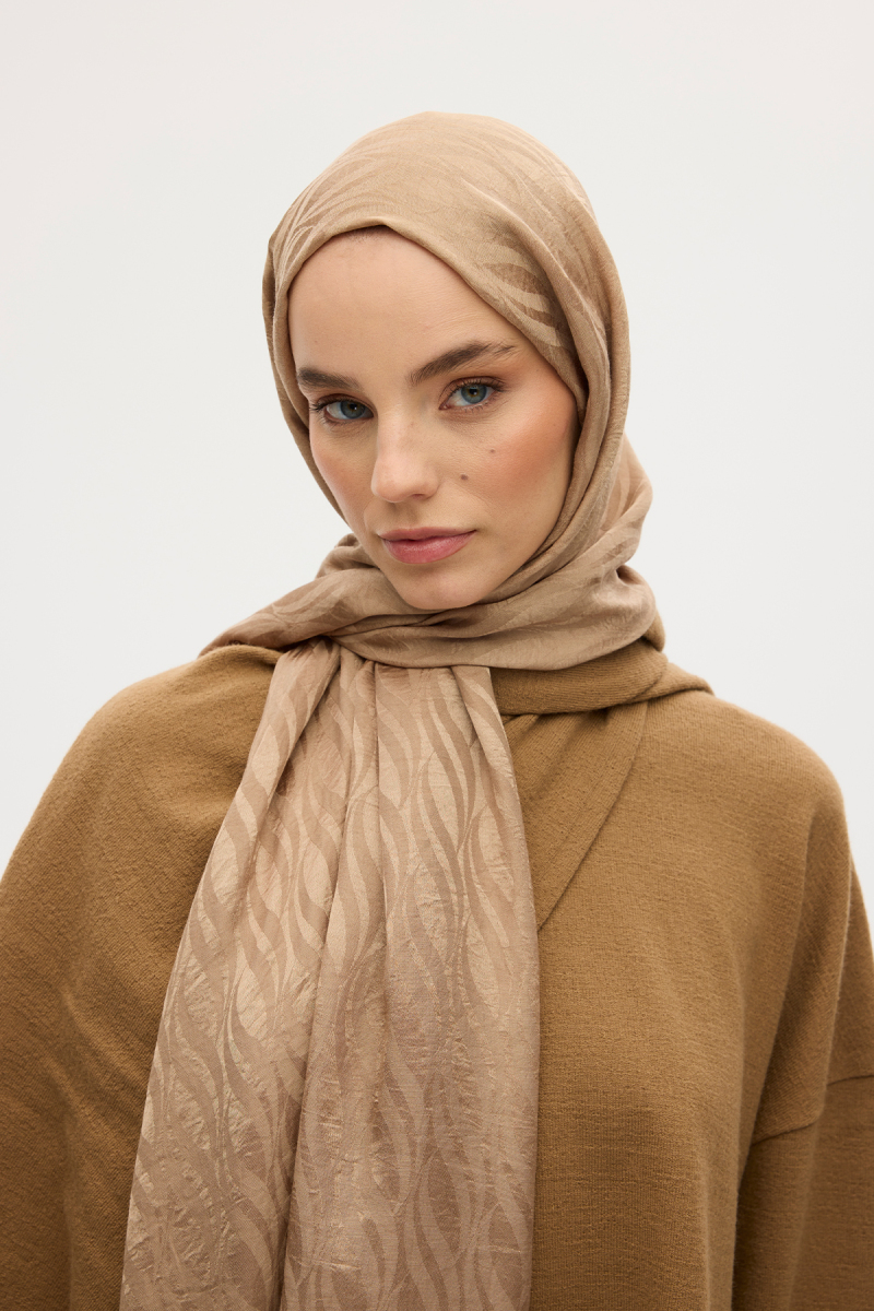 İtalyan Jakar Şal Dalga Desen - Vizon - 4