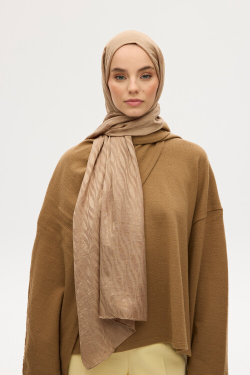 İtalyan Jakar Şal Dalga Desen - Vizon 