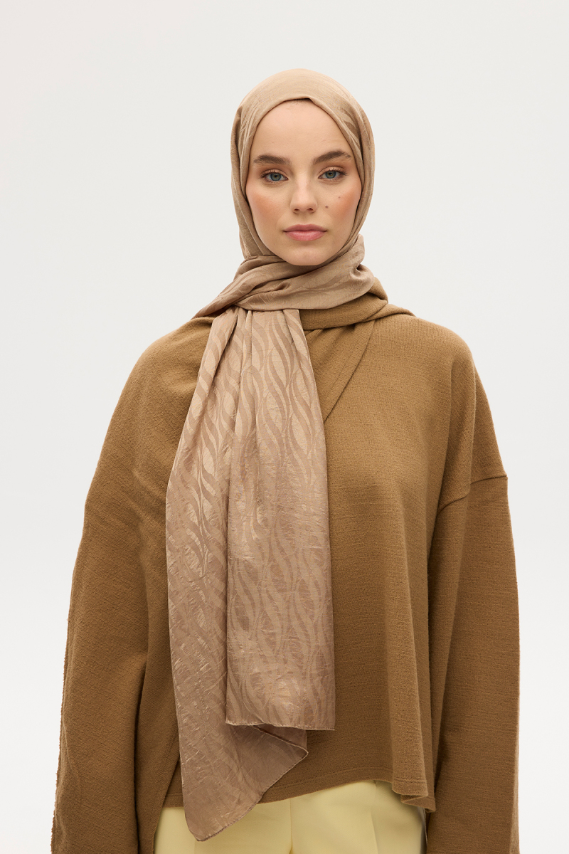 İtalyan Jakar Şal Dalga Desen - Vizon - 1