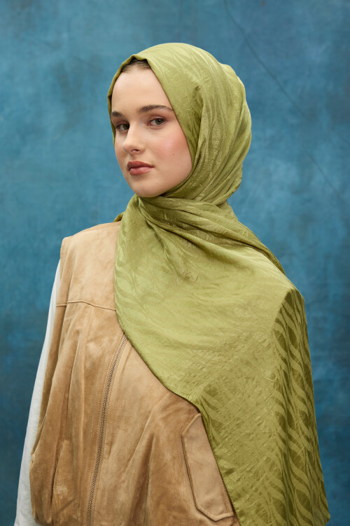 İtalyan Jakar Şal Dalga Desen - Yağ Yeşili - Camellia Scarfs (1)