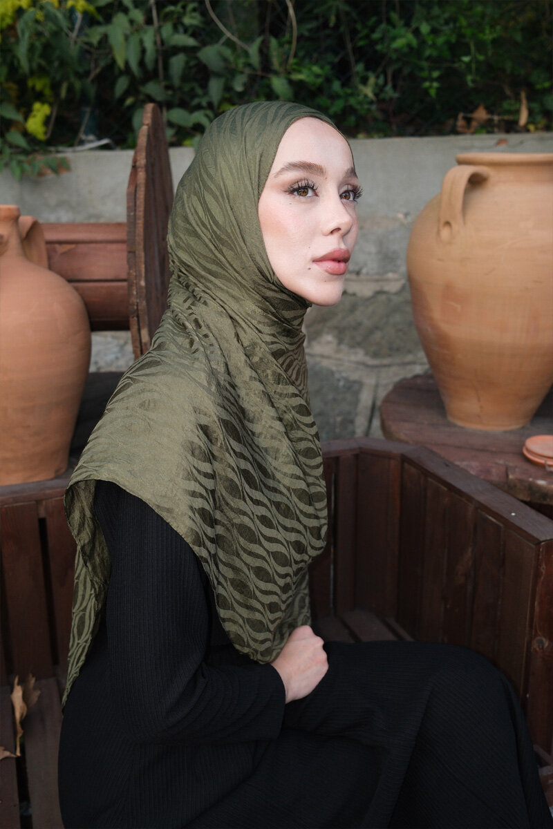 İtalyan Jakar Şal Dalga Desen - Yeşil - 3