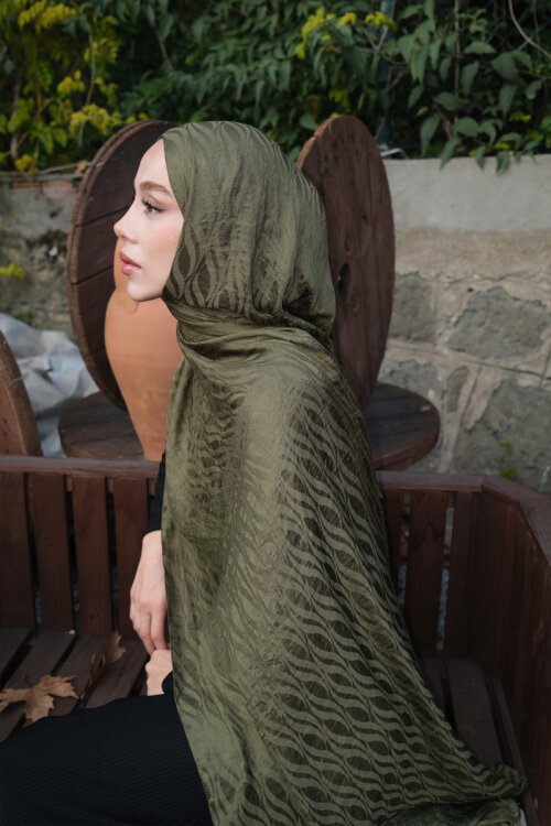 İtalyan Jakar Şal Dalga Desen - Yeşil - Camellia Scarfs