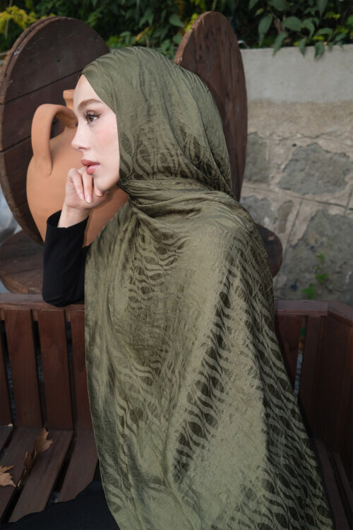 İtalyan Jakar Şal Dalga Desen - Yeşil - Camellia Scarfs (1)
