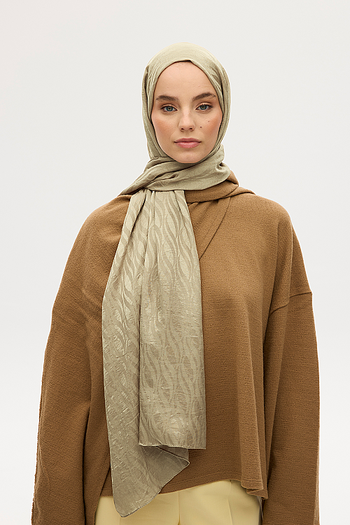 İtalyan Jakar Şal Dalga Desen - Zeytin Yeşili 