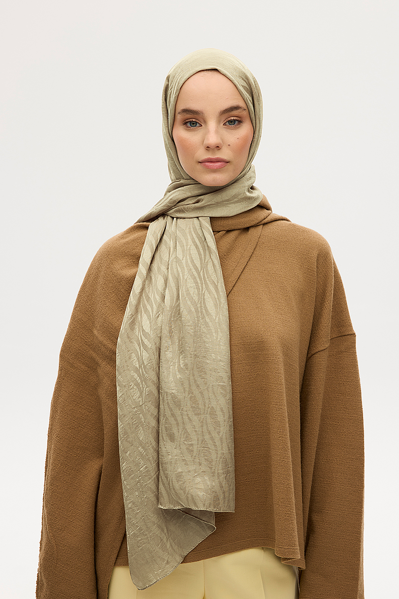İtalyan Jakar Şal Dalga Desen - Zeytin Yeşili - 1