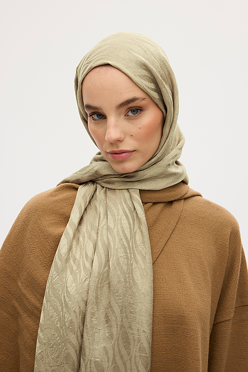 İtalyan Jakar Şal Dalga Desen - Zeytin Yeşili - Camellia Scarfs (1)